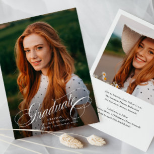 Elegant Script Calligraphy Photo Graduation Invitation