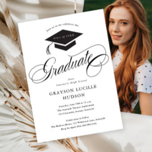 Elegant Script Calligraphy Photo Graduation Invitation