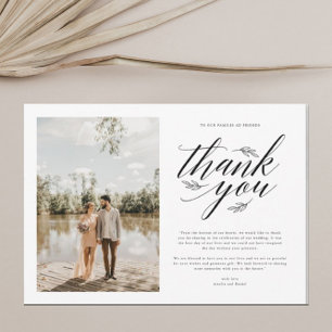 Elegant Script Calligraphy Photo Wedding Thank You Card