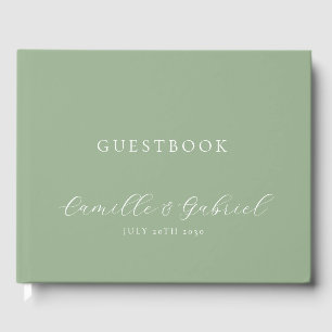 Elegant Script Calligraphy Sage Wedding Guest Book