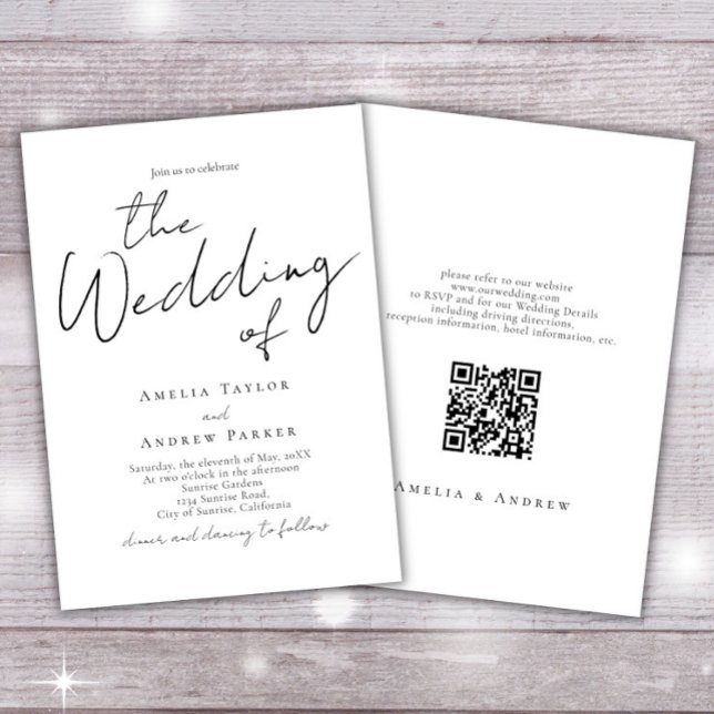 Elegant Script Calligraphy Simple QR Code Wedding Invitation (Creator Uploaded)