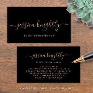 Elegant Script Calligraphy Swash Minimalist Black Business Card