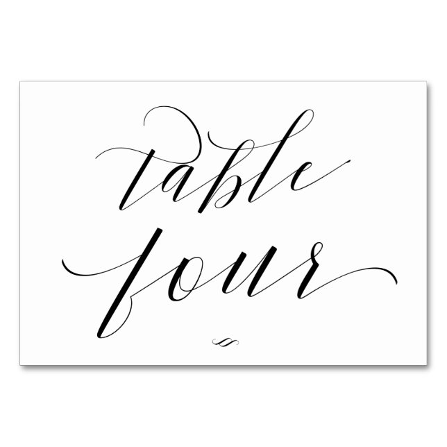 Elegant Script Calligraphy Table Four Reception Table Number (Front)