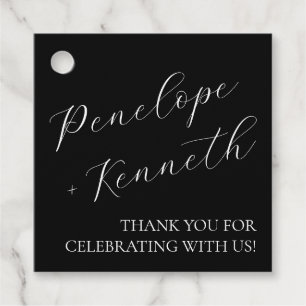 Elegant Script Calligraphy Wedding Custom Black Favour Tags