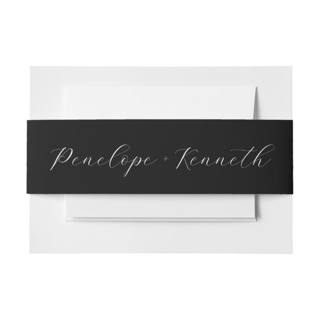 Elegant Script Calligraphy Wedding Custom Black Invitation Belly Band (Front Example)