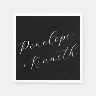 Elegant Script Calligraphy Wedding Custom Black Napkin