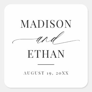 Elegant Script Calligraphy Wedding Favour Square Sticker