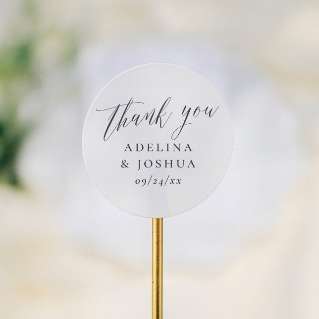 Elegant Script Calligraphy Wedding Thank You Favou Classic Round Sticker (Creator Uploaded)