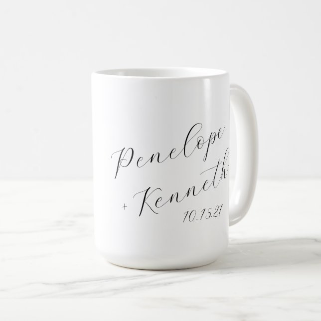 Elegant Script Calligraphy White Wedding Custom  Coffee Mug (Front Right)