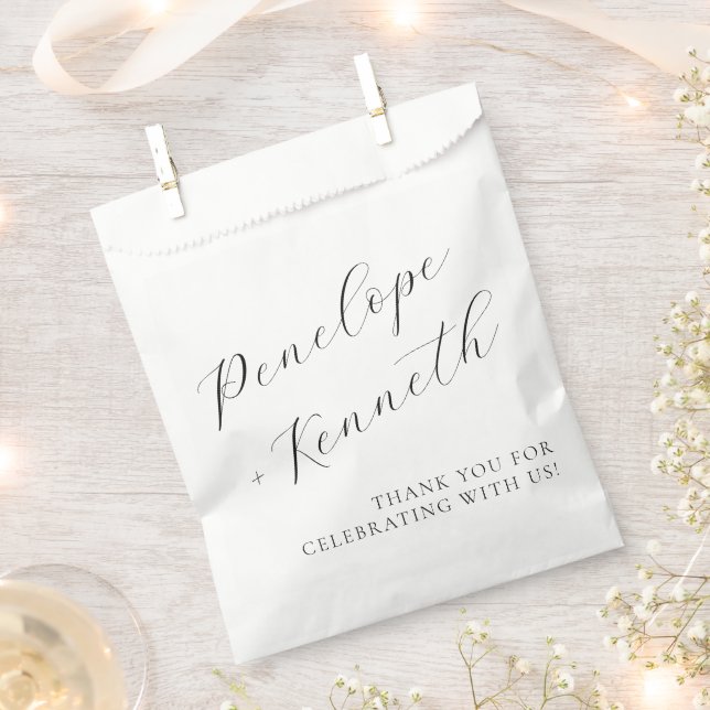 Elegant Script Calligraphy White Wedding Custom  Favour Bag (Clipped)