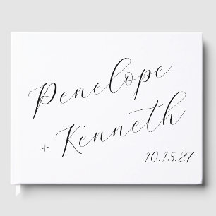 Elegant Script Calligraphy White Wedding Custom Guest Book