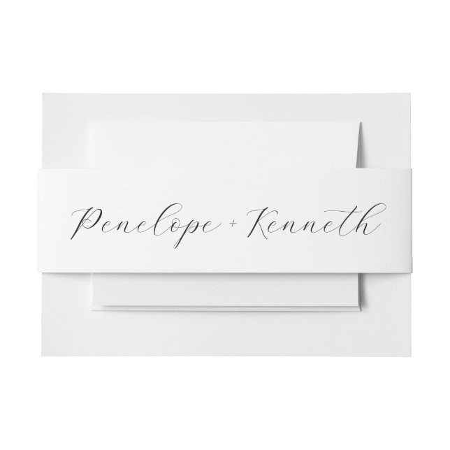 Elegant Script Calligraphy White Wedding Custom  Invitation Belly Band (Front Example)