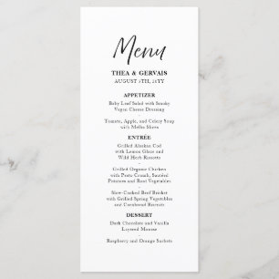 Elegant Script Calligraphy White Wedding Menu