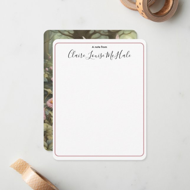 Elegant Script Calligraphy with Fairy A Note From Card (Front/Back In Situ)