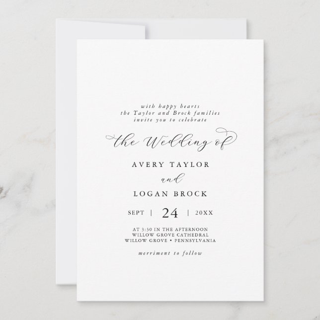 Elegant Script Casual Both Parents Hosting Wedding Invitation (Front)