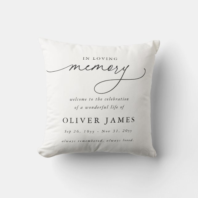 Elegant Script Celebration of Life Memorial Throw Pillow (Front)