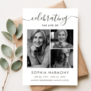 Elegant Script Celebration of Life Photo Funeral Invitation