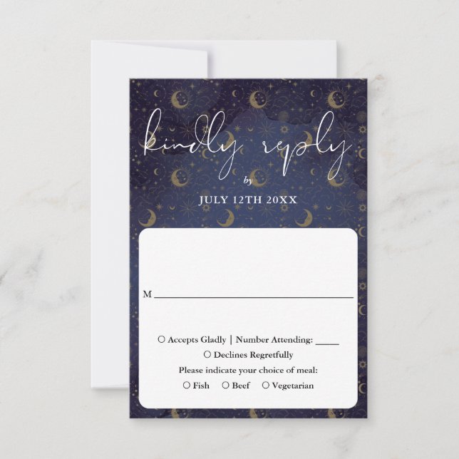 Elegant Script Celestial Mystical Wedding RSVP Card (Front)