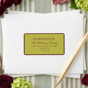 Elegant Script Chartreuse Burgundy Formal Wedding Label