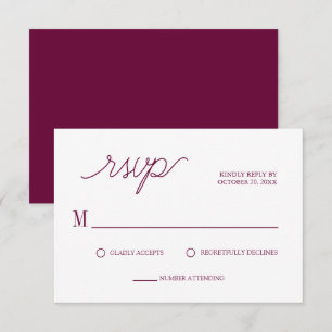 Elegant Script Chic Burgundy Minimal Wedding RSVP Card