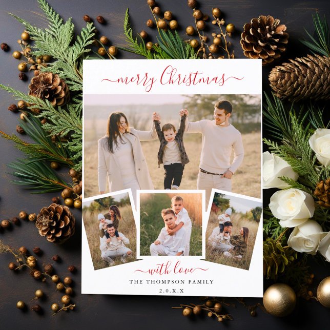Elegant Script Chic Christmas 4 Photo Collage Holiday Postcard (Creator Uploaded)