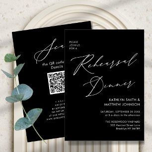Elegant Script Chic Grey Rehearsal Dinner QR code Invitation