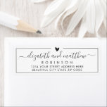 Elegant Script Chic Wedding Return Address Label<br><div class="desc">Elegant, Modern Black and White Hand Lettered Wedding Return Address Labels. Featuring a pretty hand-written script bride and groom name template with swash-tail font in black, little heart shape on the top, around thin line frame on white colour background. Easy to personalize them with your names and return address info....</div>