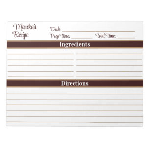Elegant Script Chocolate Brown 8.5x11 Recipes Notepad