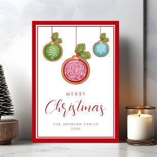 Elegant Script Christmas Baubles  Holiday Card