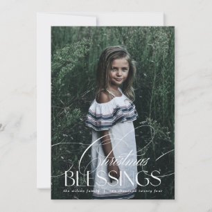 Elegant Script Christmas Blessings Holiday Card