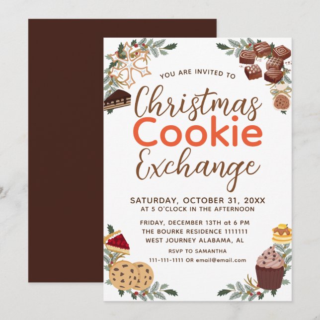 Elegant Script Christmas Cookie Exchange Party Invitation (Front/Back)