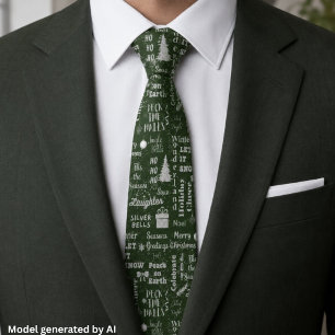 Elegant Script Christmas Font Collage Forest Green Tie