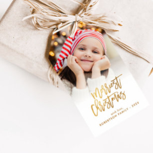 elegant script christmas photo holiday gift tags