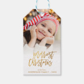 elegant script christmas photo holiday gift tags (Front)