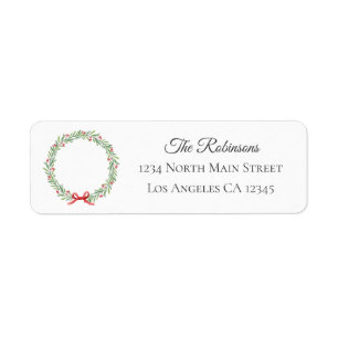 Elegant Script Christmas Wreath Return Address