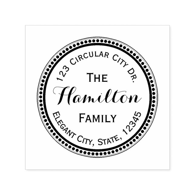 Elegant Script Circle Dot Round Address Stamp (Design)