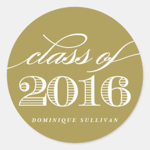 Elegant Script Class of 2016   Gold Graduation II Classic Round Sticker