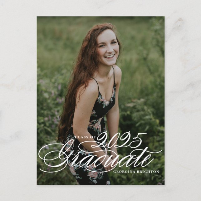 Elegant Script Class of 2025 Photo Graduation Announcement Postcard (Front)