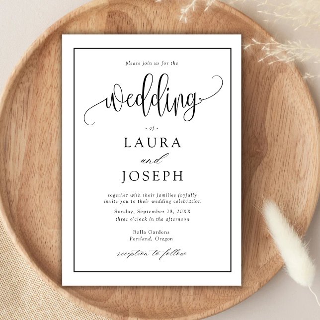 Elegant Script Classic Black and White Wedding Invitation (Creator Uploaded)