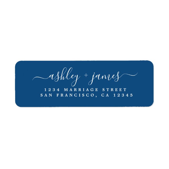 Elegant Script Classic Blue Wedding Return Address (Front)