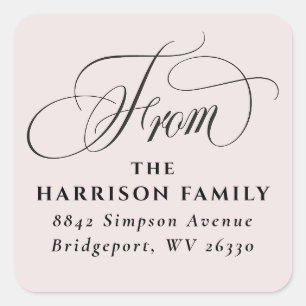 Elegant script classic blush return address square sticker