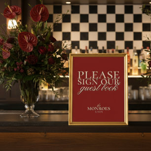 Elegant Script Classic Red Wedding Guestbook