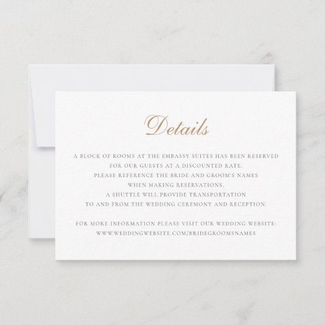 Elegant Script Classic Wedding Details Insert  Invitation (Front)