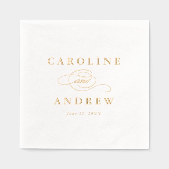 Elegant Script Classic Wedding Foil Napkins (Front)