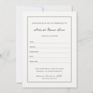 Elegant Script Classy Certificate of Authenticity Invitation