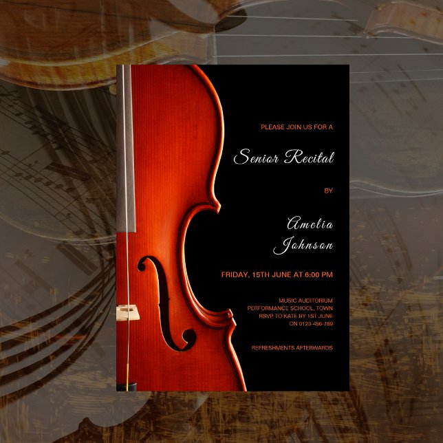 Elegant Script Classy Music Senior Recital Invitation (Elegant Script Classy Music Senior Recital Invitation)
