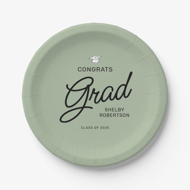 Elegant Script Congrats Grad Graduation Party Paper Plate (Front)