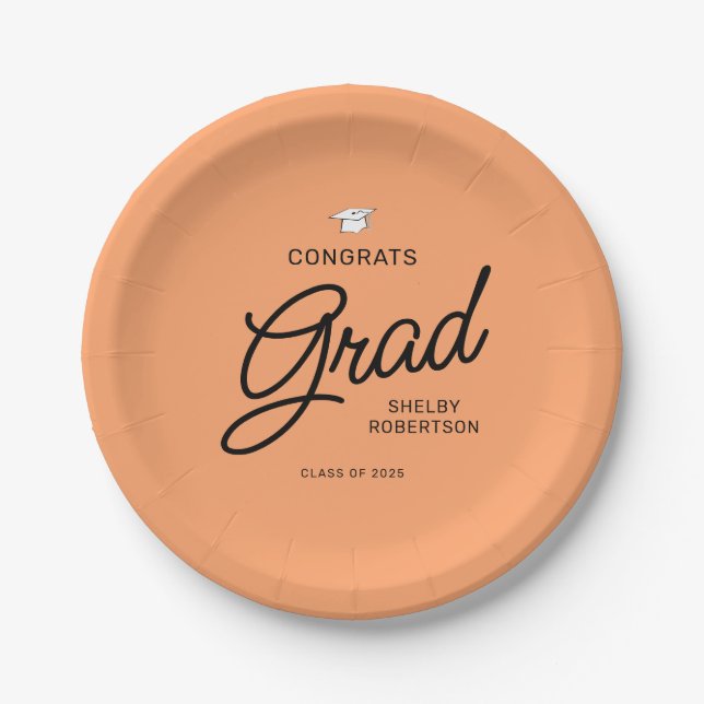 Elegant Script Congrats Grad Graduation Party Paper Plate (Front)
