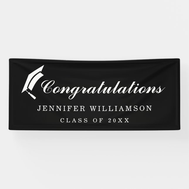 Elegant Script Congratulations Graduation Black Banner (Horizontal)