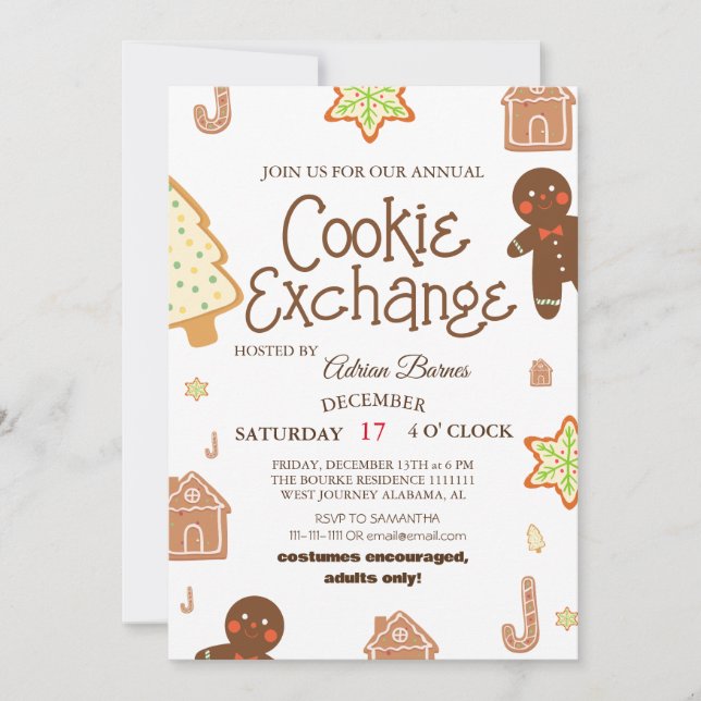 Elegant Script Cookie Exchange Christmas Party Inv Invitation (Front)